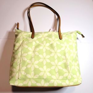 Flower Print Mint Green & White Canvas Tote Bag Double Handle with Zipper Sonoma